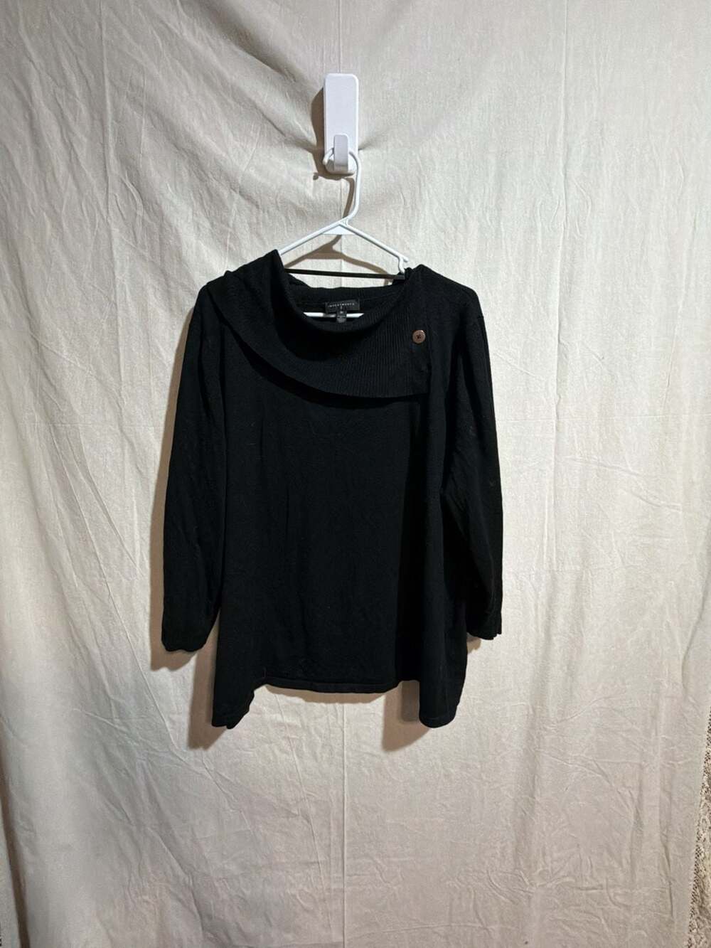 Investments Women's Plus Size 3X Black Long Sleeve Cowl Neck Knit Top with Butto